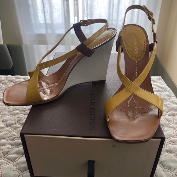 Authentic Louis Vuitton Yellow Crossed Heels - Picture 3 of 5